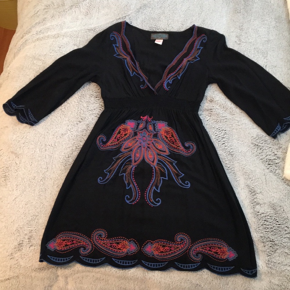Navy blue dress with embroidery detail